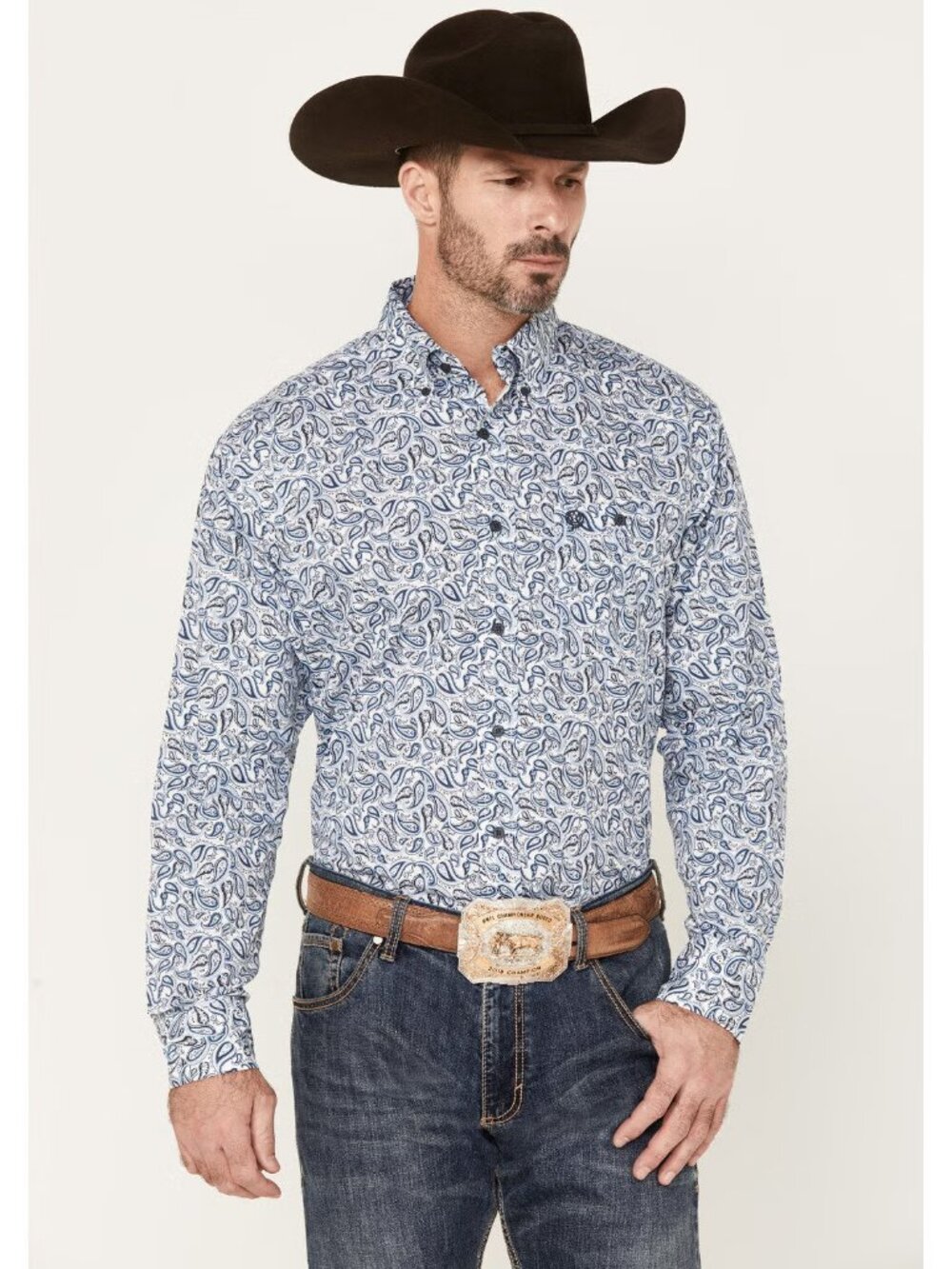 Wrangler George Strait Paisley Print Long Sleeve Button-Down Western Shirt 3XLT
